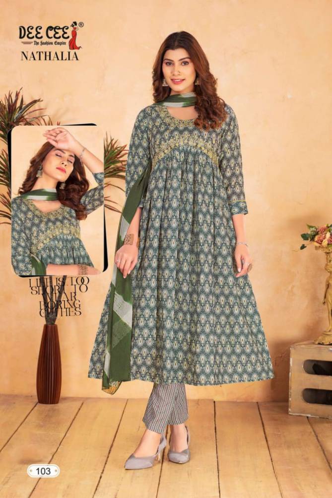 Nathalia By Dee Cee Printed Anarkali Kurti With Bottom Dupatta Exporters in India